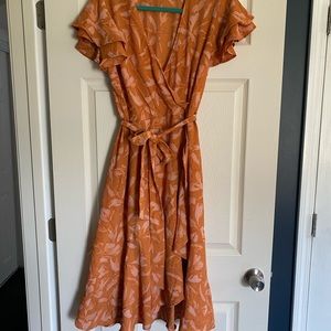 A New Day Orange Wrap Dress Size Large